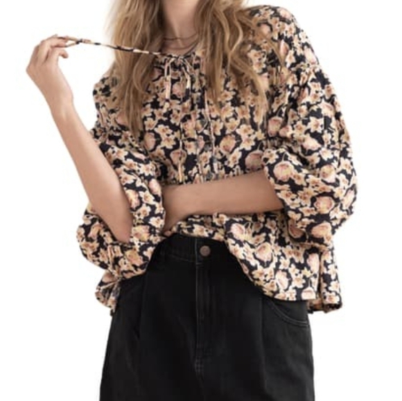 Free PEOPLE Highlander Printed Pullover Blouse Top Boho Xs - Picture 5 of 13